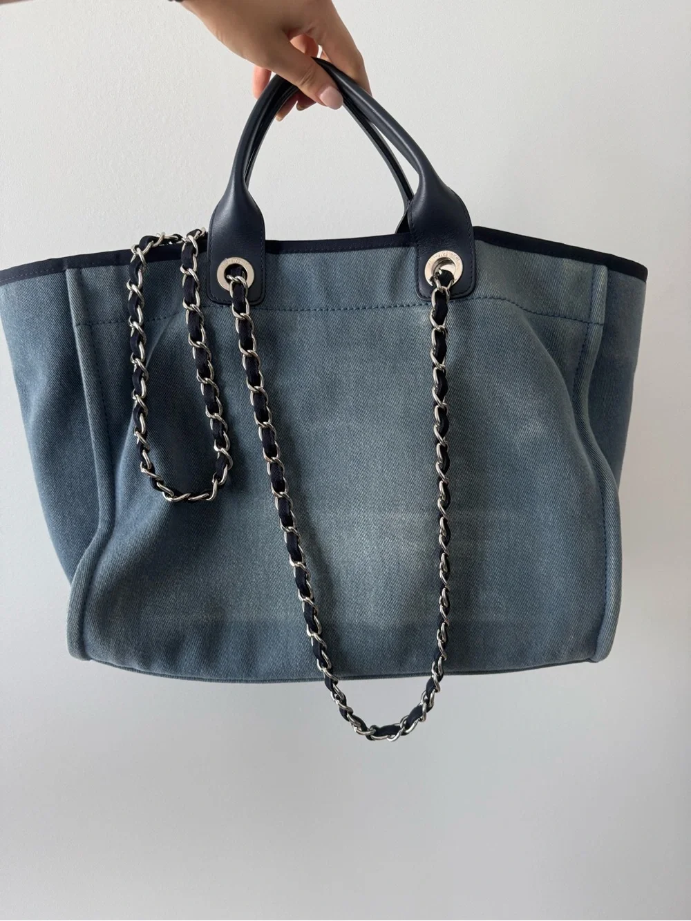 CHANEL Denim Blue Canvas Medium Deauville Sequins Tote